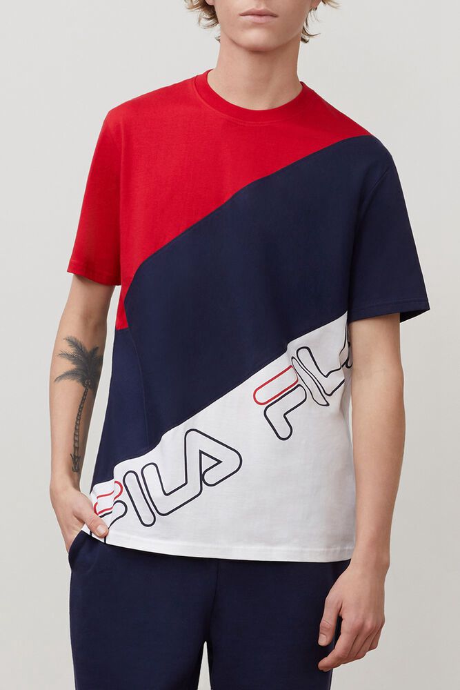 Fila T-Shirt Mens Red/Navy/White - Grove - Philippines 1520869-JL